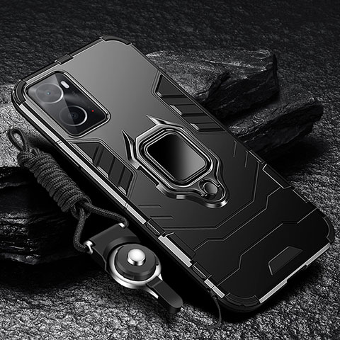 Custodia Silicone e Plastica Opaca Cover con Magnetico Anello Supporto R01 per Oppo A76 Nero