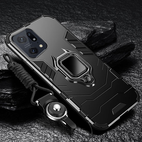 Custodia Silicone e Plastica Opaca Cover con Magnetico Anello Supporto R01 per Oppo Find X5 Pro 5G Nero