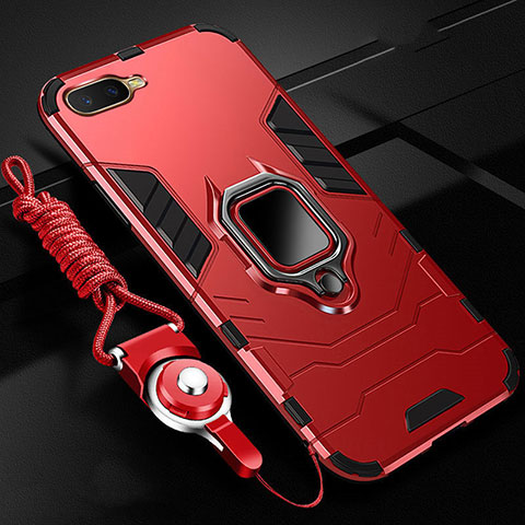 Custodia Silicone e Plastica Opaca Cover con Magnetico Anello Supporto R01 per Oppo K1 Rosso