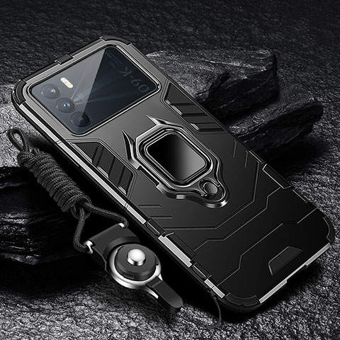 Custodia Silicone e Plastica Opaca Cover con Magnetico Anello Supporto R01 per Oppo K9 Pro 5G Nero