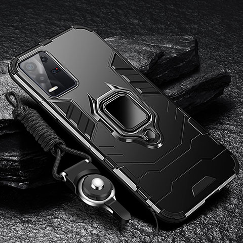 Custodia Silicone e Plastica Opaca Cover con Magnetico Anello Supporto R01 per Oppo K9X 5G Nero