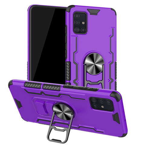 Custodia Silicone e Plastica Opaca Cover con Magnetico Anello Supporto R01 per Samsung Galaxy A51 5G Viola