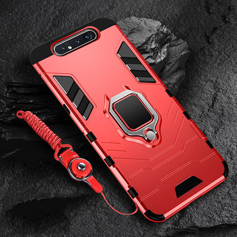 Custodia Silicone e Plastica Opaca Cover con Magnetico Anello Supporto R01 per Samsung Galaxy A90 4G Rosso