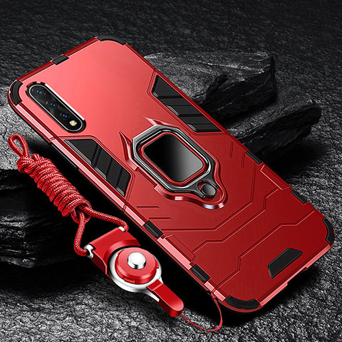 Custodia Silicone e Plastica Opaca Cover con Magnetico Anello Supporto R01 per Vivo Y7s Rosso