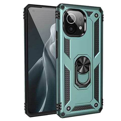 Custodia Silicone e Plastica Opaca Cover con Magnetico Anello Supporto R01 per Xiaomi Mi 11 5G Verde