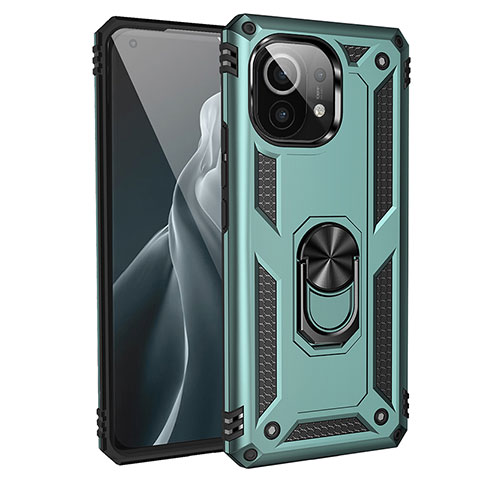 Custodia Silicone e Plastica Opaca Cover con Magnetico Anello Supporto R01 per Xiaomi Mi 11 Lite 4G Verde