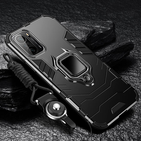 Custodia Silicone e Plastica Opaca Cover con Magnetico Anello Supporto R01 per Xiaomi Mi 11X Pro 5G Nero