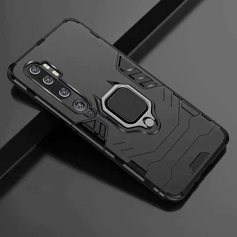 Custodia Silicone e Plastica Opaca Cover con Magnetico Anello Supporto R01 per Xiaomi Mi Note 10 Nero