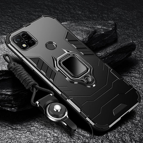 Custodia Silicone e Plastica Opaca Cover con Magnetico Anello Supporto R01 per Xiaomi Redmi 9C Nero