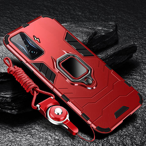 Custodia Silicone e Plastica Opaca Cover con Magnetico Anello Supporto R01 per Xiaomi Redmi K50 Gaming 5G Rosso