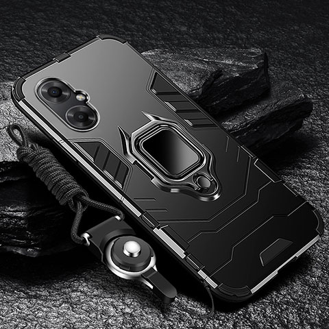 Custodia Silicone e Plastica Opaca Cover con Magnetico Anello Supporto R01 per Xiaomi Redmi Note 11R 5G Nero