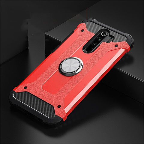 Custodia Silicone e Plastica Opaca Cover con Magnetico Anello Supporto R01 per Xiaomi Redmi Note 8 Pro Rosso