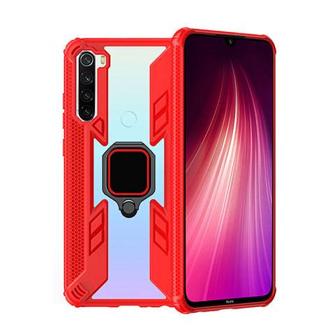 Custodia Silicone e Plastica Opaca Cover con Magnetico Anello Supporto R01 per Xiaomi Redmi Note 8 Rosso