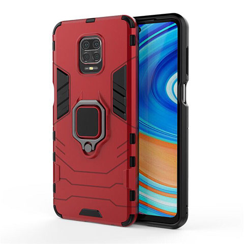 Custodia Silicone e Plastica Opaca Cover con Magnetico Anello Supporto R01 per Xiaomi Redmi Note 9S Rosso