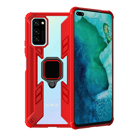 Custodia Silicone e Plastica Opaca Cover con Magnetico Anello Supporto R02 per Huawei Honor View 30 Pro 5G Rosso