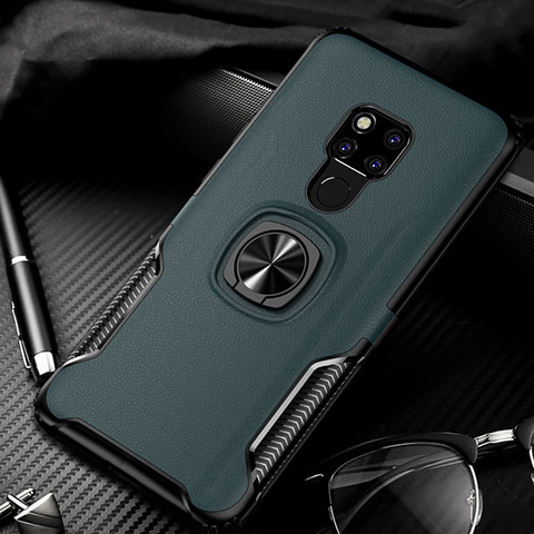 Custodia Silicone e Plastica Opaca Cover con Magnetico Anello Supporto R02 per Huawei Mate 20 X 5G Verde