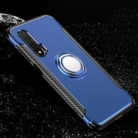 Custodia Silicone e Plastica Opaca Cover con Magnetico Anello Supporto R02 per Huawei Nova 6 5G Blu