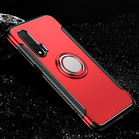 Custodia Silicone e Plastica Opaca Cover con Magnetico Anello Supporto R02 per Huawei Nova 6 Rosso