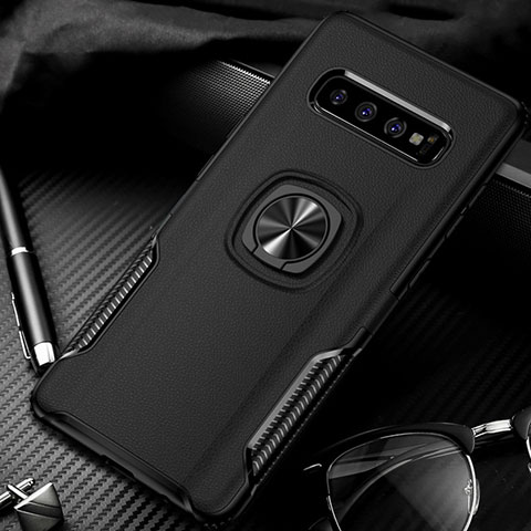 Custodia Silicone e Plastica Opaca Cover con Magnetico Anello Supporto R02 per Samsung Galaxy S10 5G Nero