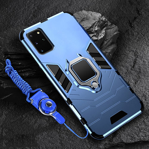 Custodia Silicone e Plastica Opaca Cover con Magnetico Anello Supporto R02 per Samsung Galaxy S20 Plus 5G Blu