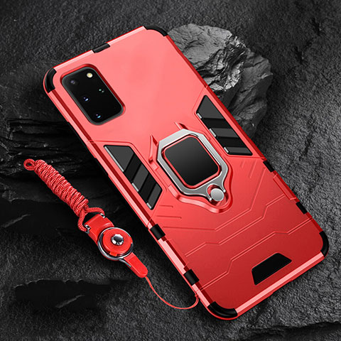 Custodia Silicone e Plastica Opaca Cover con Magnetico Anello Supporto R02 per Samsung Galaxy S20 Plus Rosso