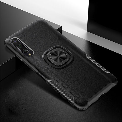 Custodia Silicone e Plastica Opaca Cover con Magnetico Anello Supporto R02 per Xiaomi Mi A3 Nero