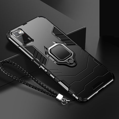 Custodia Silicone e Plastica Opaca Cover con Magnetico Anello Supporto R02 per Xiaomi Redmi Note 10 Pro 5G Nero