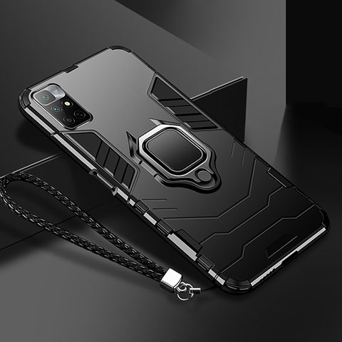 Custodia Silicone e Plastica Opaca Cover con Magnetico Anello Supporto R02 per Xiaomi Redmi Note 11 4G (2021) Nero