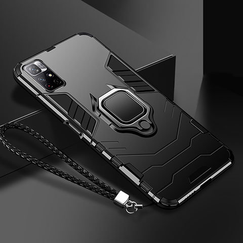 Custodia Silicone e Plastica Opaca Cover con Magnetico Anello Supporto R02 per Xiaomi Redmi Note 11 5G Nero