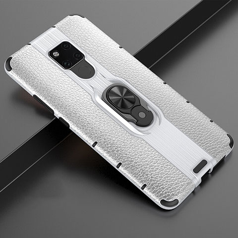 Custodia Silicone e Plastica Opaca Cover con Magnetico Anello Supporto R03 per Huawei Mate 20 X 5G Argento