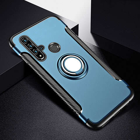 Custodia Silicone e Plastica Opaca Cover con Magnetico Anello Supporto R03 per Huawei Nova 5i Blu