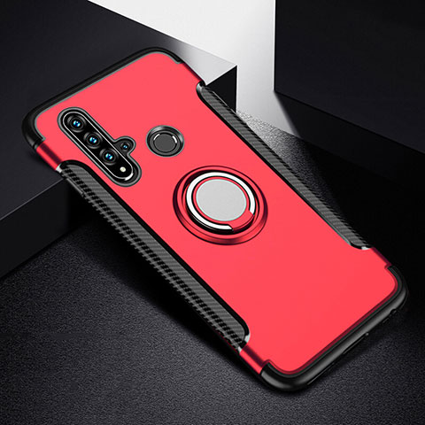 Custodia Silicone e Plastica Opaca Cover con Magnetico Anello Supporto R03 per Huawei P20 Lite (2019) Rosso