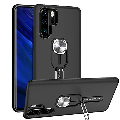 Custodia Silicone e Plastica Opaca Cover con Magnetico Anello Supporto R03 per Huawei P30 Pro New Edition Nero