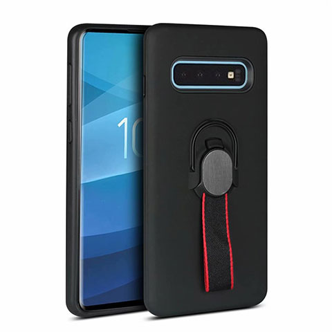 Custodia Silicone e Plastica Opaca Cover con Magnetico Anello Supporto R03 per Samsung Galaxy S10 5G Nero