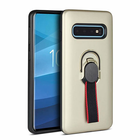 Custodia Silicone e Plastica Opaca Cover con Magnetico Anello Supporto R03 per Samsung Galaxy S10 5G Oro