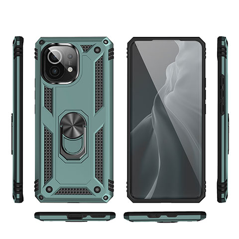 Custodia Silicone e Plastica Opaca Cover con Magnetico Anello Supporto R03 per Xiaomi Mi 11 Lite 4G Verde