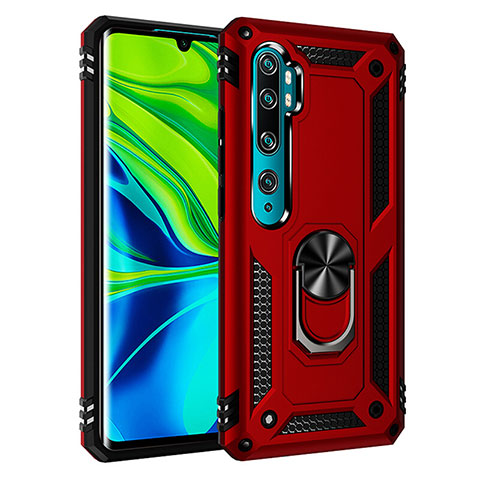 Custodia Silicone e Plastica Opaca Cover con Magnetico Anello Supporto R03 per Xiaomi Mi Note 10 Rosso