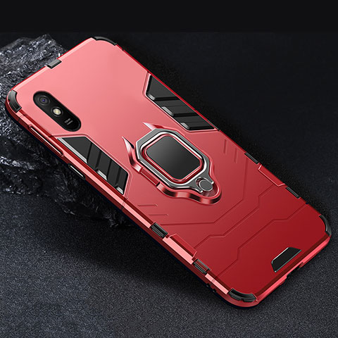 Custodia Silicone e Plastica Opaca Cover con Magnetico Anello Supporto R03 per Xiaomi Redmi 9A Rosso