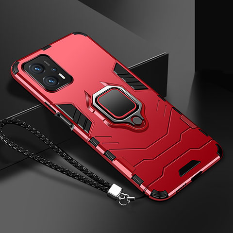 Custodia Silicone e Plastica Opaca Cover con Magnetico Anello Supporto R03 per Xiaomi Redmi Note 12T Pro 5G Rosso