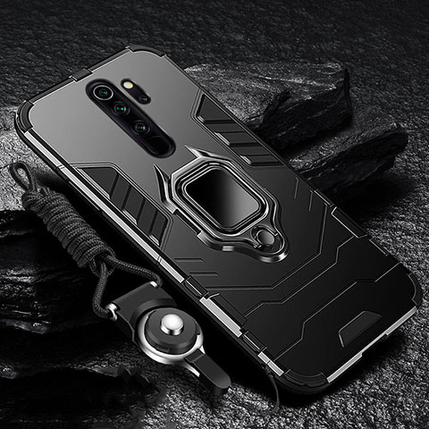 Custodia Silicone e Plastica Opaca Cover con Magnetico Anello Supporto R03 per Xiaomi Redmi Note 8 Pro Nero