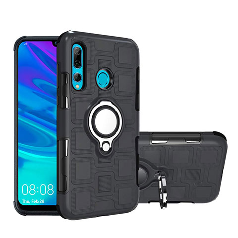 Custodia Silicone e Plastica Opaca Cover con Magnetico Anello Supporto R04 per Huawei Honor 20i Nero