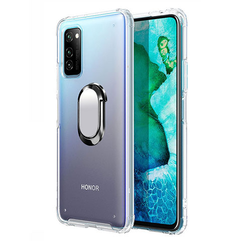 Custodia Silicone e Plastica Opaca Cover con Magnetico Anello Supporto R04 per Huawei Honor View 30 Pro 5G Argento