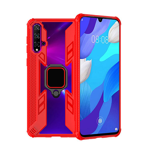 Custodia Silicone e Plastica Opaca Cover con Magnetico Anello Supporto R04 per Huawei Nova 5 Rosso