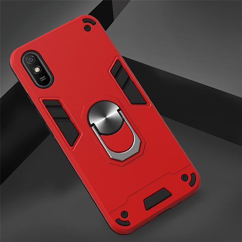 Custodia Silicone e Plastica Opaca Cover con Magnetico Anello Supporto R04 per Xiaomi Redmi 9A Rosso