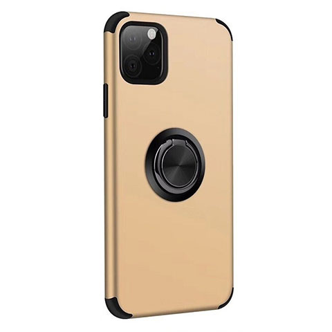 Custodia Silicone e Plastica Opaca Cover con Magnetico Anello Supporto R06 per Apple iPhone 11 Pro Oro