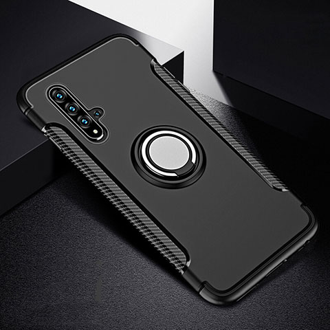 Custodia Silicone e Plastica Opaca Cover con Magnetico Anello Supporto R06 per Huawei Nova 5 Pro Nero