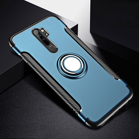 Custodia Silicone e Plastica Opaca Cover con Magnetico Anello Supporto R08 per Xiaomi Redmi Note 8 Pro Blu