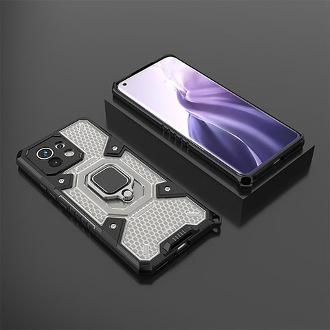 Custodia Silicone e Plastica Opaca Cover con Magnetico Anello Supporto R11 per Xiaomi Mi 11 Lite 4G Grigio