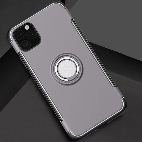 Custodia Silicone e Plastica Opaca Cover con Magnetico Anello Supporto S01 per Apple iPhone 11 Pro Grigio