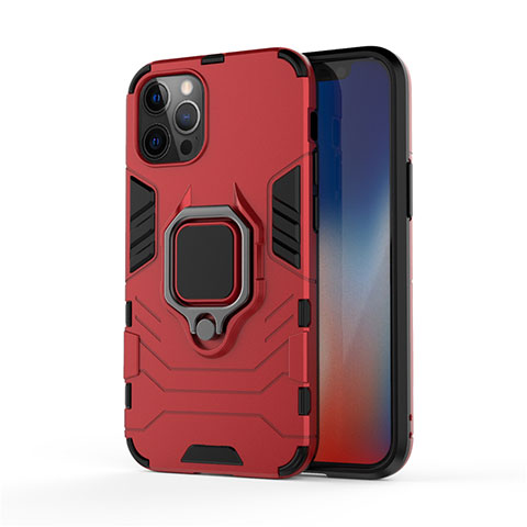 Custodia Silicone e Plastica Opaca Cover con Magnetico Anello Supporto S01 per Apple iPhone 12 Pro Max Rosso